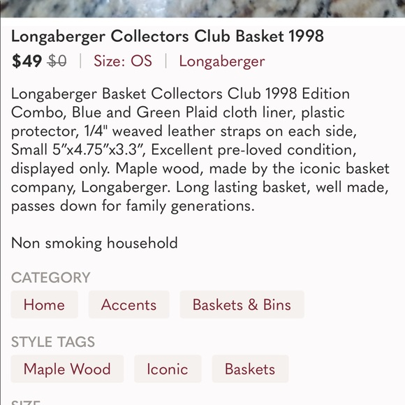 Longaberger Collectors Club Basket 1998 - Picture 7 of 7